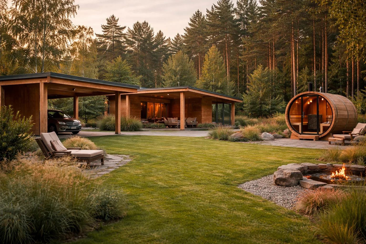 Sauna ogrodowa z drewna — realizacja Z Grubej Dechy, Pszczółki